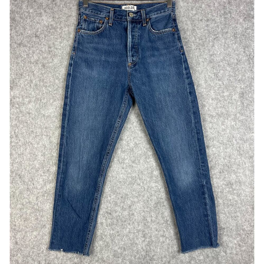 Agolde Jamie High Rise Classic Jeans Womens 23 Dark Wash Raw Hem Cropped Button